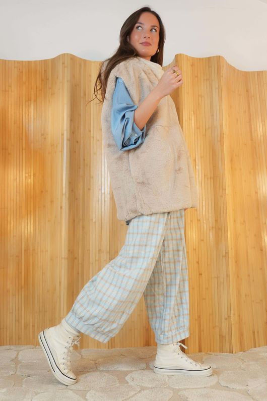 Mara Luxury Faux Fur Hooded Gilet Champagne